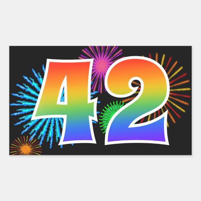 Sticker Rectangulaire Feux d'artifice amusants + motif de arc-en-ciel "4 (Devant)