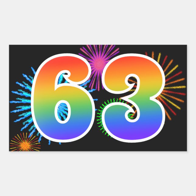 Sticker Rectangulaire Feux d'artifice amusants + motif de arc-en-ciel "6 (Devant)