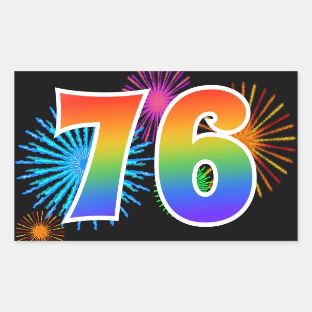 Sticker Rectangulaire Feux d'artifice amusants + motif de arc-en-ciel "7 (Devant)