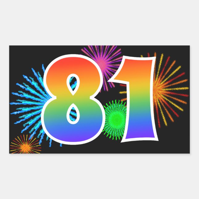 Sticker Rectangulaire Feux d'artifice amusants + motif de arc-en-ciel "8 (Devant)