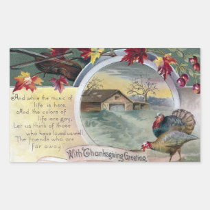 Sticker Rectangulaire Fiddle, Turkeys et Grange Thanksgiving Vintage