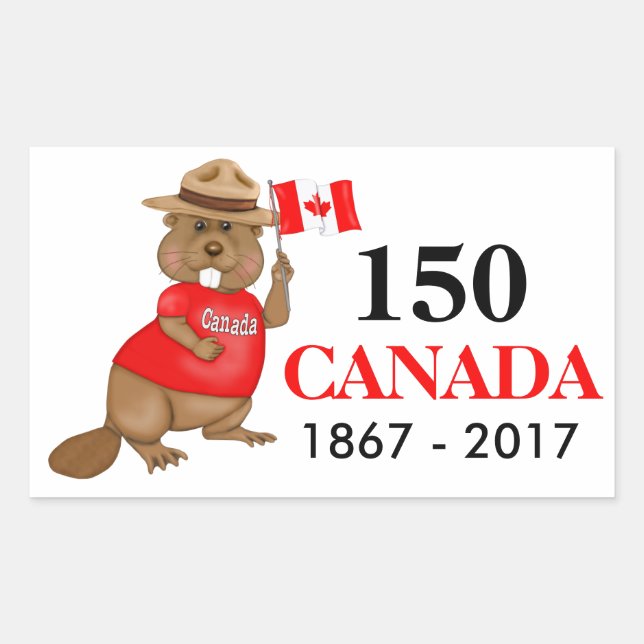 Sticker Rectangulaire Fière fête canadienne du castor 150 (Devant)