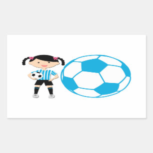 Sticker Rectangulaire Fille 2 du football et rayures bleues et blanches