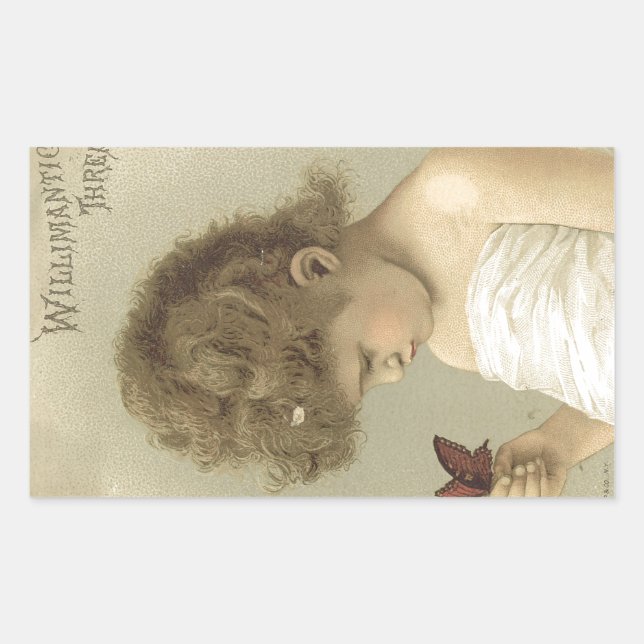 Sticker Rectangulaire Fille Admirant Papillon Ephémère (Devant)