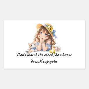 Sticker Rectangulaire • Fille Anime Été Clair & Chaton Continuez