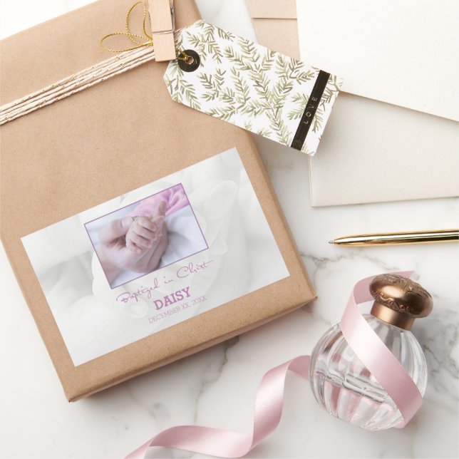 Sticker Rectangulaire Fille Baptême Félicitations pour Baby Personnalisé (Cadeaux)