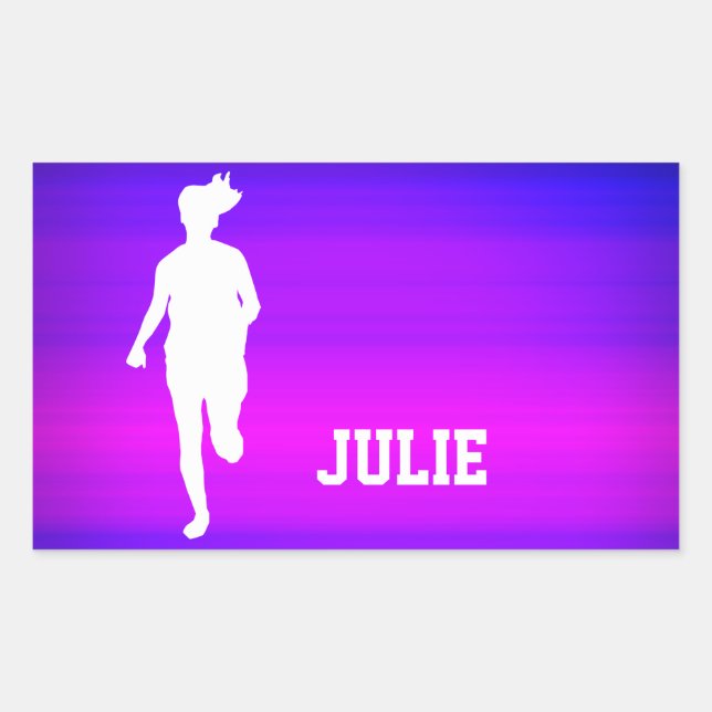 Sticker Rectangulaire Fille Courir; Violet Vibrant Bleu et Magenta (Devant)