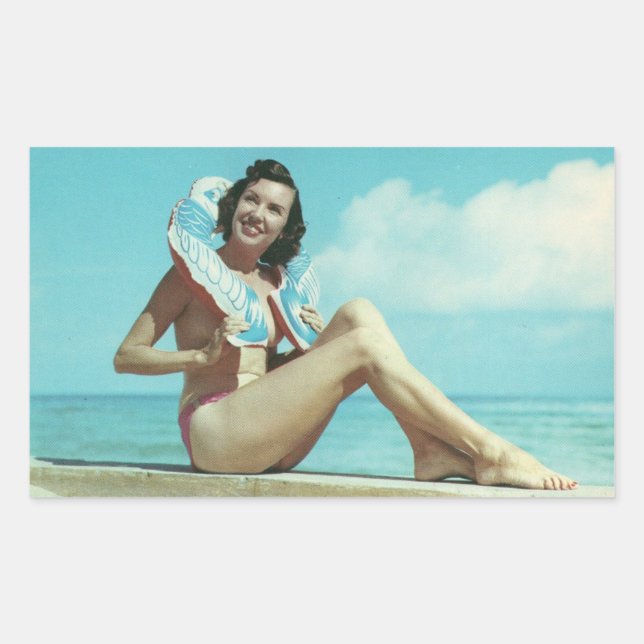 Sticker Rectangulaire ♡ Fille en bikini pin up vintage ♡ (Devant)