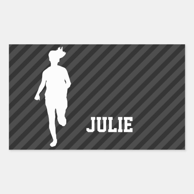 Sticker Rectangulaire Fille en course ; Gris Noir & Sombre (Devant)