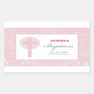 Sticker Rectangulaire Fille en dentelle rose Baptême