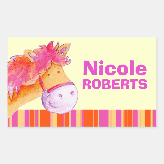 Sticker Rectangulaire Fille id nom complet violet orange pony cheval aut (Devant)
