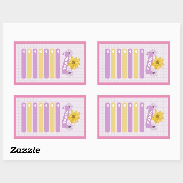 Sticker Rectangulaire Fille jaune violet Fleur Floral Coeurs de fleurs (Feuille)
