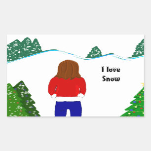 Sticker Rectangulaire Fille Jour d'Hiver enneigé