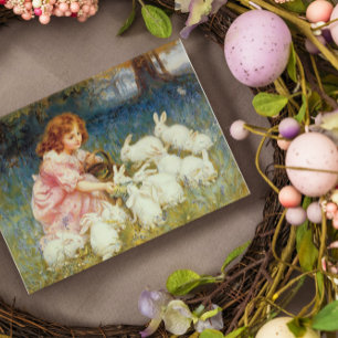 Sticker Rectangulaire Fille nourrissant des lapins