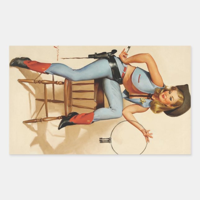 Sticker Rectangulaire Fille Pin-up Cowgirl (Devant)