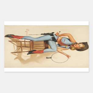 Sticker Rectangulaire Fille Pin-up Cowgirl