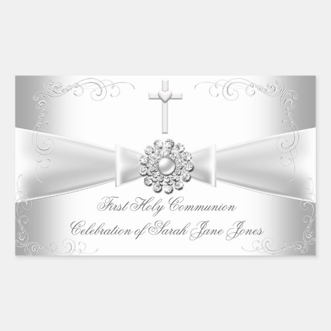 Sticker Rectangulaire Fille première sainte communion Argent blanc (Devant)