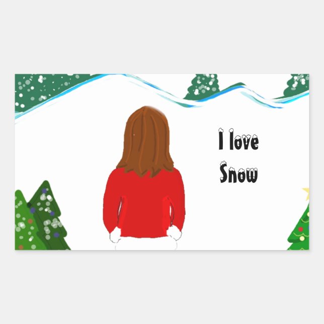 Sticker Rectangulaire Fille Snowy Jour d'hiver (Devant)