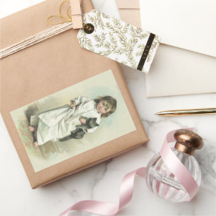 Sticker Rectangulaire Fille victorienne vintage en chemise de nuit avec 