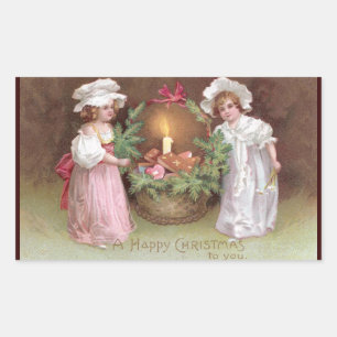 Sticker Rectangulaire Filles avec panier de Noël Cookies Vintages
