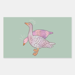 Sticker Rectangulaire Filles d'oies Duo d'oies fantaisistes d'art folk