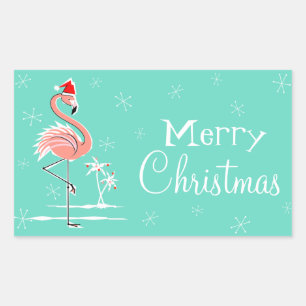 Sticker Rectangulaire Flamant rose de Noël Joyeux rectangle de Noël