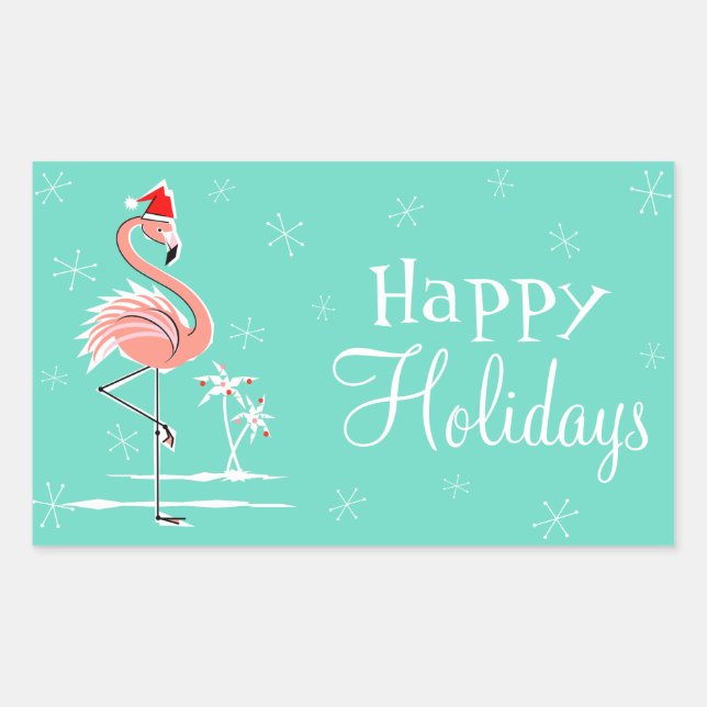 Sticker Rectangulaire Flamant rose de Noël Joyeux rectangle des Fêtes (Devant)