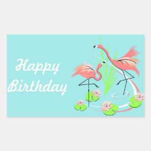 Sticker Rectangulaire Flamant rose Fandango Duo Happy Anniversaire autoc