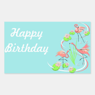 Sticker Rectangulaire Flamant rose Fandango Trio Happy Anniversaire auto