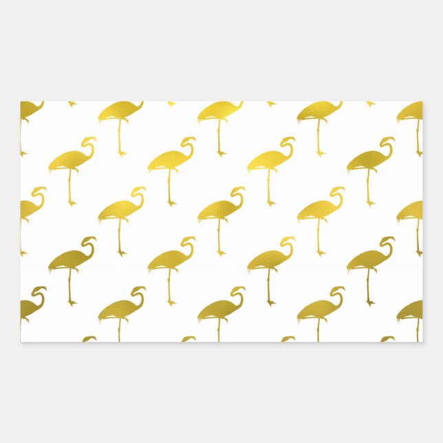 Sticker Rectangulaire Flamant rose Jaune Or Faux Métallique Foil Tropica (Devant)