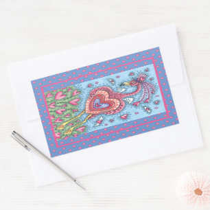 Sticker Rectangulaire Flamant rose ROSE CUPIDE ET COEURS DE VOL VALENTIN