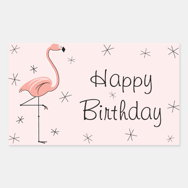 Sticker Rectangulaire Flamant rose rose joyeux rectangle d'anniversaire (Devant)