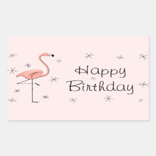 Sticker Rectangulaire Flamant rose rose joyeux rectangle d'anniversaire