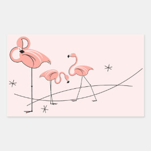 Sticker Rectangulaire Flamants roses Carton trio rose rectangle