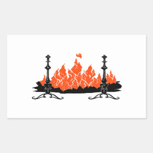 Sticker Rectangulaire Flammes rouges cheminée silhouette art