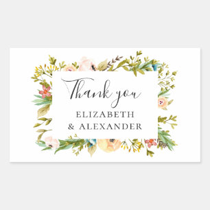 Sticker Rectangulaire Fleur aquarelle. Merci pour le mariage floral d'ét