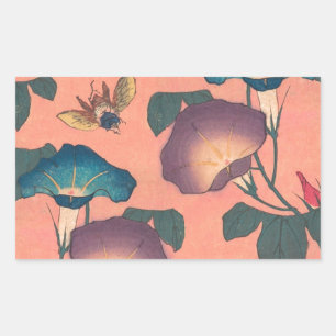 Sticker Rectangulaire Fleur d'abeille rose Art classique Hokusai