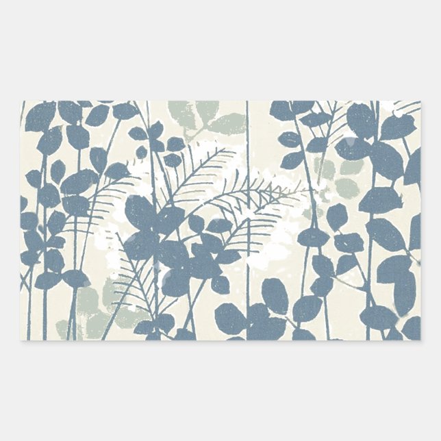 Sticker Rectangulaire Fleur de feuille bleue asiatique japonaise (Devant)