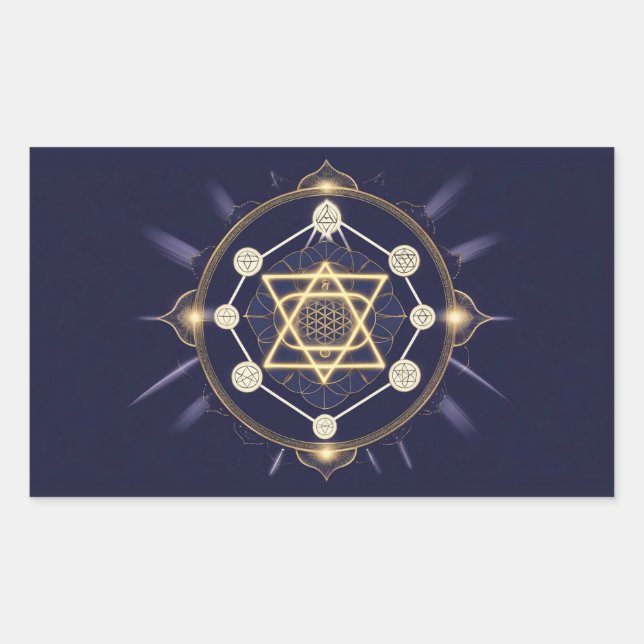 Sticker Rectangulaire Fleur de l'Infini — Géométrie Sacrée Céleste (Devant)