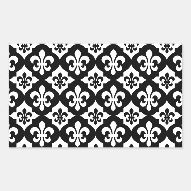 Sticker Rectangulaire Fleur De Lis Blanc Noir Motif (Devant)