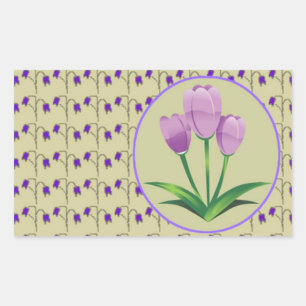 Sticker Rectangulaire Fleur de tulipe pourpre vintage motif mignon