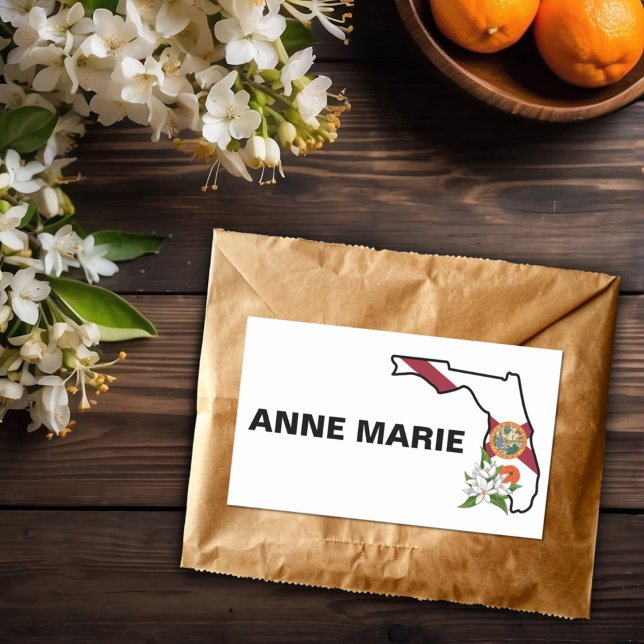 Sticker Rectangulaire Fleur d'état Floride personnalisée Fleur Orange Bl (Créateur téléchargé)