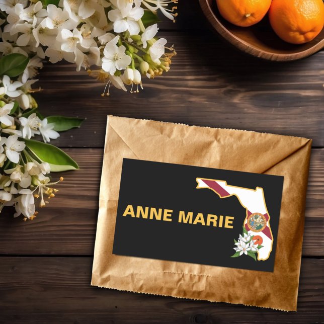 Sticker Rectangulaire Fleur d'état Floride personnalisée Fleur Orange Bl (Créateur téléchargé)