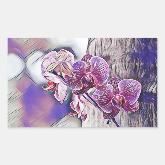 Sticker Rectangulaire Fleur d'orchidée violette sur un tableau en bois (Devant)