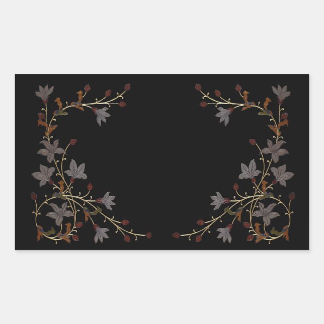 Sticker Rectangulaire Fleurs Art Déco sur fond noir (Devant)