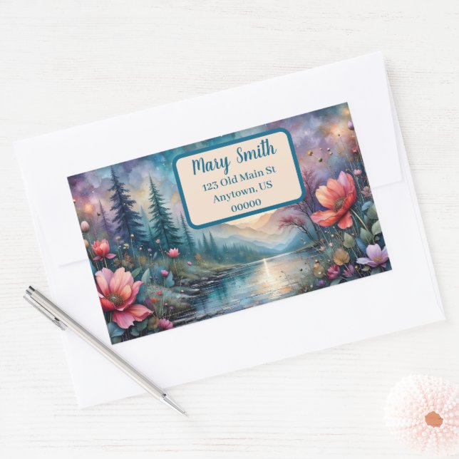 Sticker Rectangulaire Fleurs au bord de l'adresse Waterside (Enveloppe)