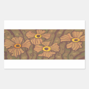 Sticker Rectangulaire Fleurs aux yeux jaunes, art floral, vert olive bru