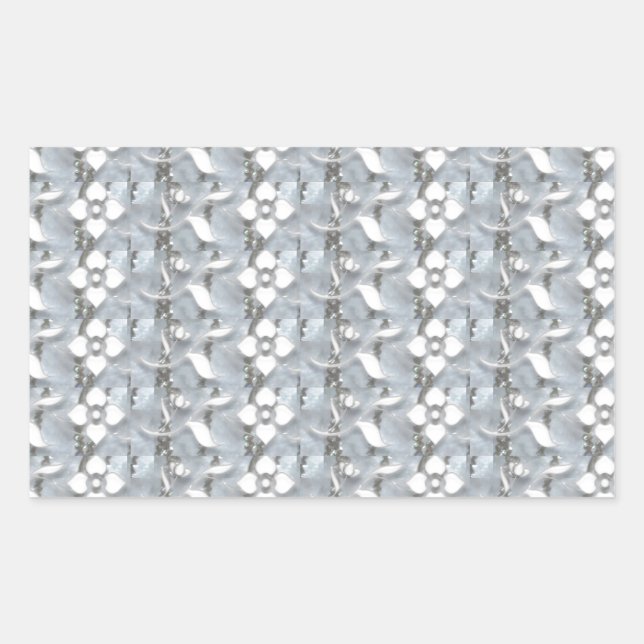Sticker Rectangulaire Fleurs blanches Argent String Art NVN171 NavinJOSH (Devant)