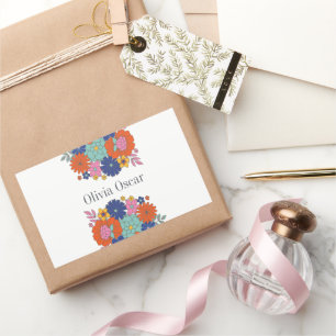 Sticker Rectangulaire Fleurs colorées Boho Illustration florale brillant