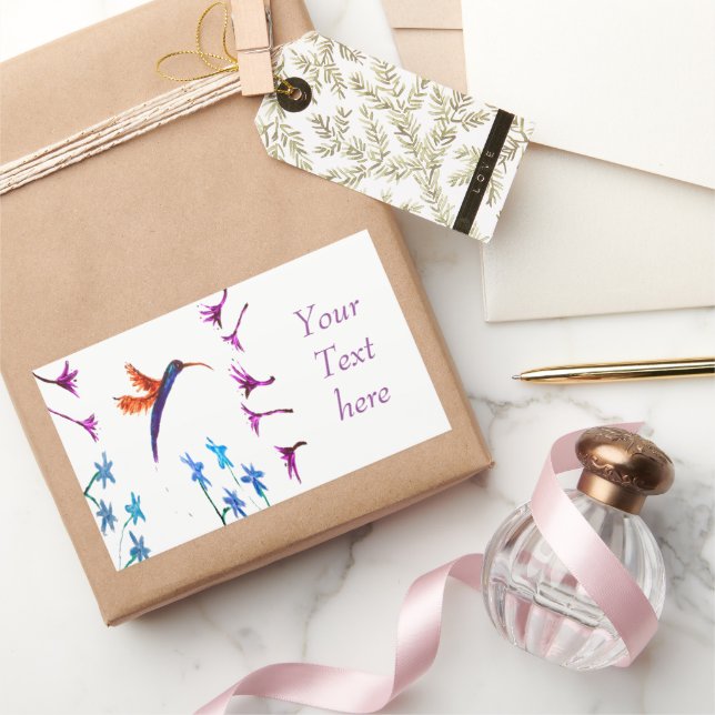 Sticker Rectangulaire Fleurs de colibri Floral Custom (Cadeaux)